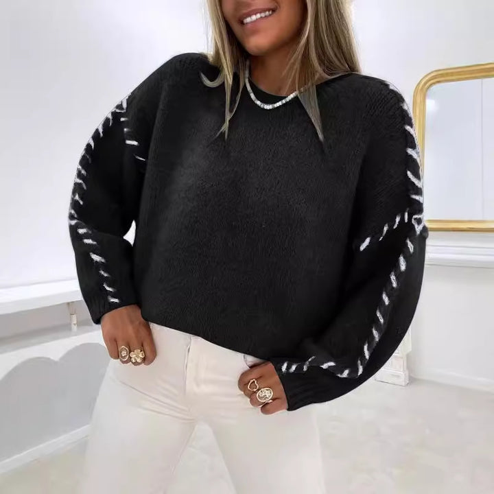Damen Strickpullover mit dekorativen Ziernähten Drune