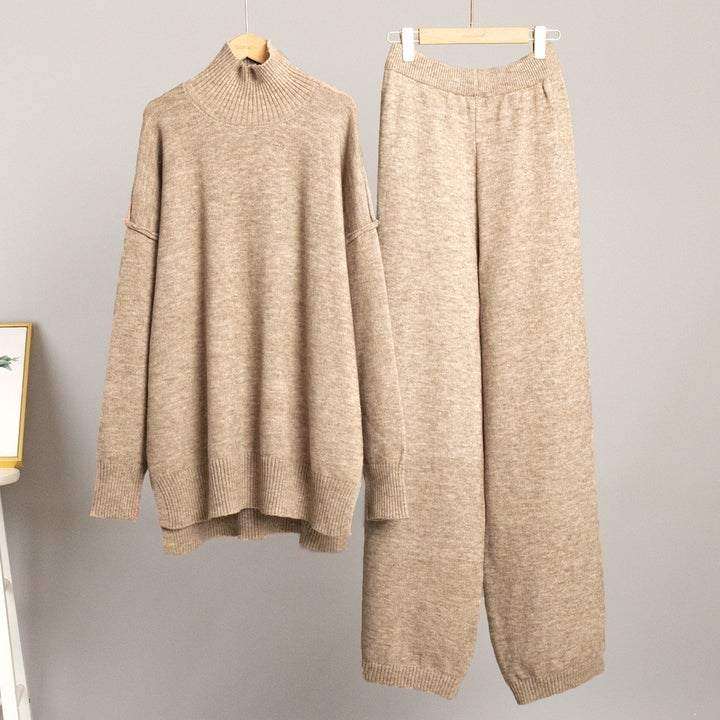 Damen Elegantes Strickensemble mit hohem Kragen und weitem Schnitt Drune
