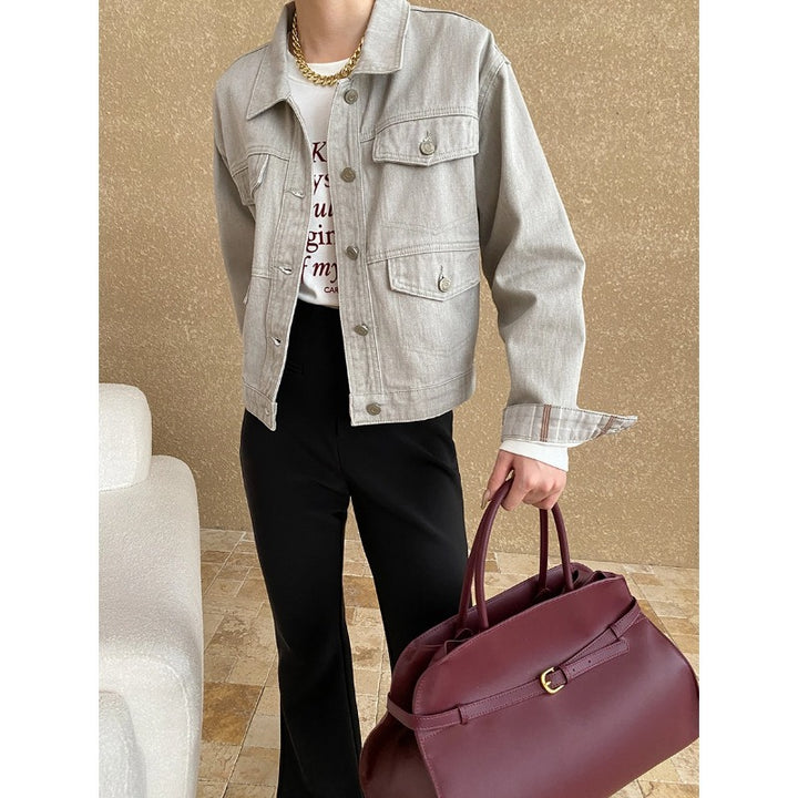 Damen lässige Denimjacke mit praktischem Taschen-Design und elegantem Schnitt Drune