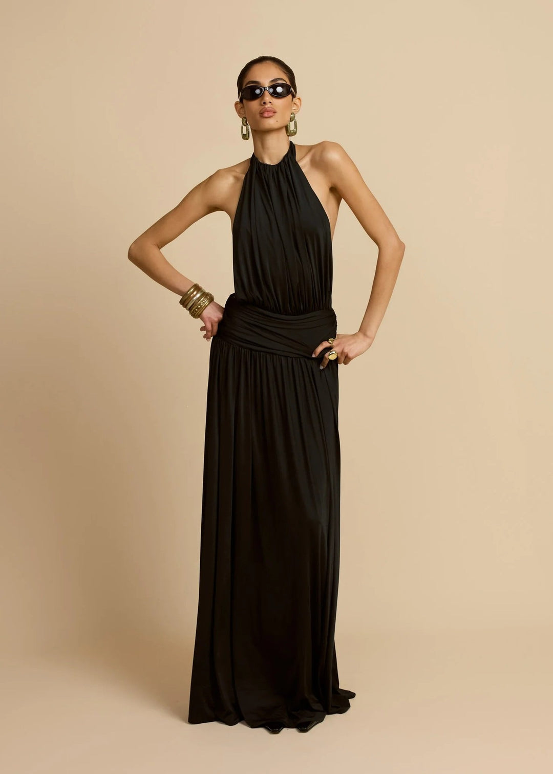Damen Elegantes Maxikleid mit Hochgängigem Halterneck Drune