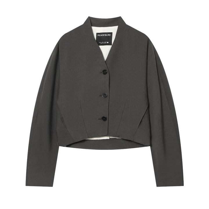 Damen nan taillierter Cropped-Blazer mit V-Ausschnitt, entwurfsnahtiger Formgebung und dreiknopfverschluss Drune