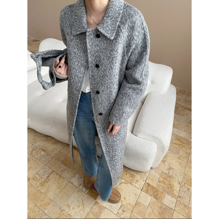 Damen eleganter Schnittstrickmantel mit praktischen Taschen Drune