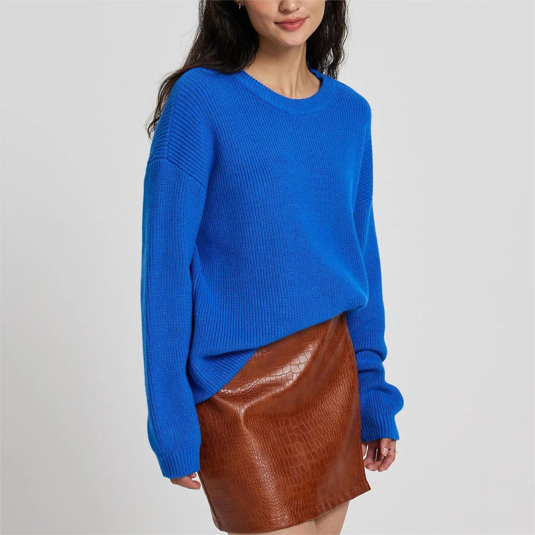 Damen lockerer Strickpullover mit weitem Schnitt und Rippstruktur Drune