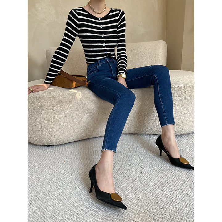 Damen Figurbetonte Jeans mit hohem Bund Drune