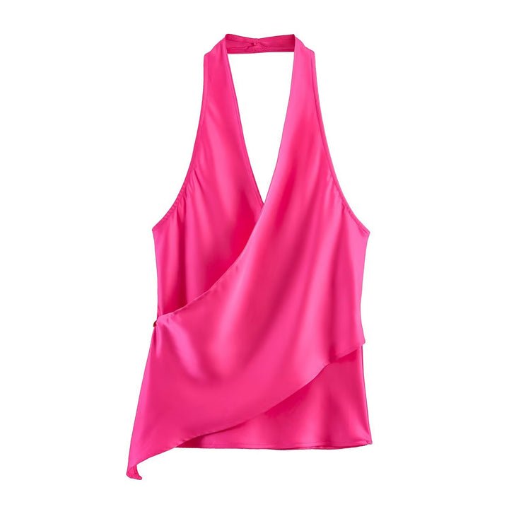 Damen elegantes Haltertop mit asymmetrischem Schnitt und schimmerndem Satinfinish Drune
