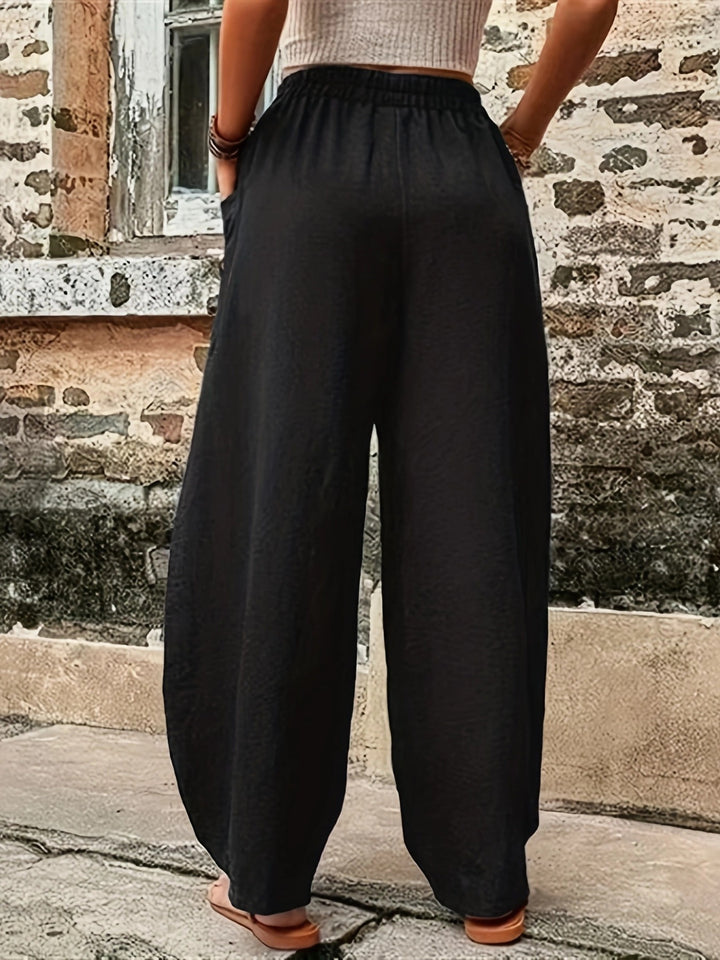 Damen Weite Palazzo-Hose mit seitlichen Taschen und Kunstwerk-Detail Drune