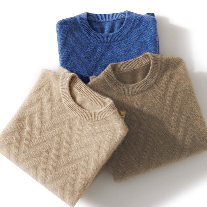 Herren Feiner Rundhalspullover aus Kaschmir‑Mix mit Chevron‑Struktur Drune
