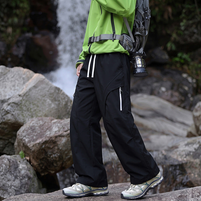 Unisex Wasserabweisende technische Cargo-Hose mit weitem Bein, Reißverschlusstaschen und Kordelzug Drune