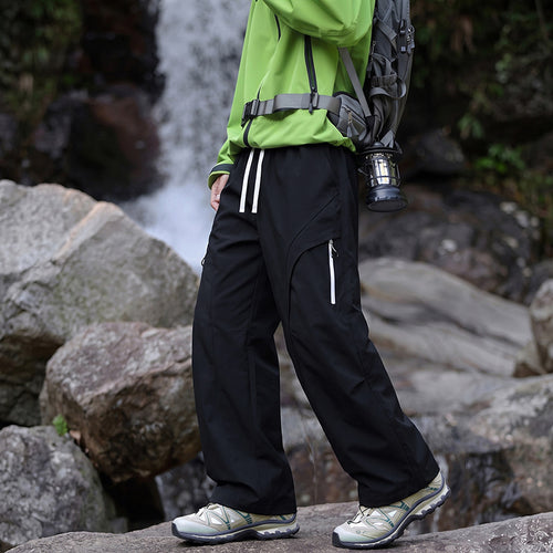 Unisex Wasserabweisende technische Cargo-Hose mit weitem Bein, Reißverschlusstaschen und Kordelzug Drune