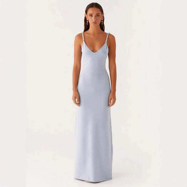 Damen Elegantes Maxirockkleid mit tiefem V-Ausschnitt und feinen Trägern Drune