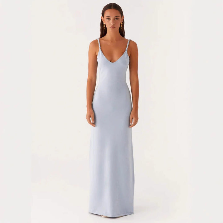 Damen Elegantes Maxirockkleid mit tiefem V-Ausschnitt und feinen Trägern Drune