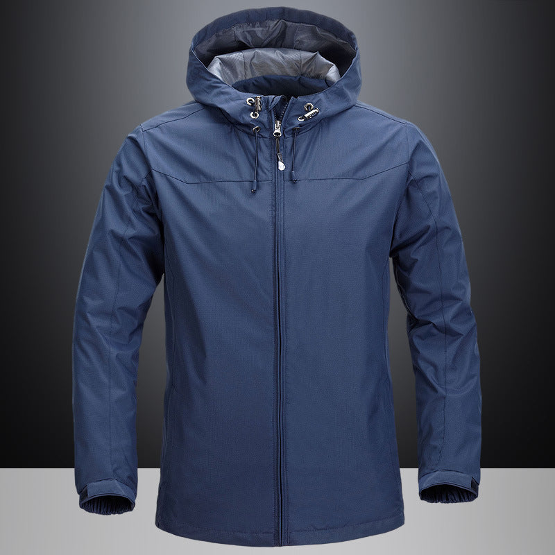 Unisex Leichte packbare Regen- und Windjacke mit verstellbarer Kapuze und atmungsaktivem Futter Drune
