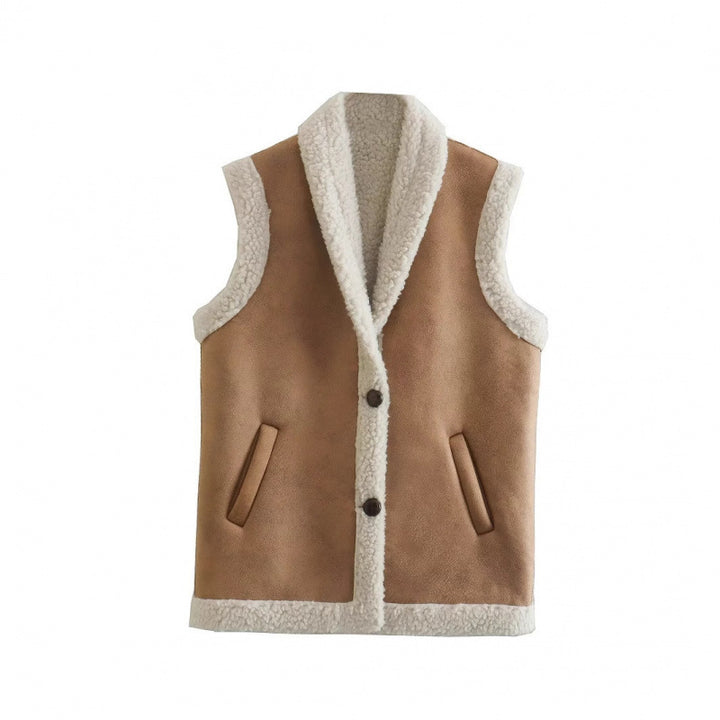 Damen warme Fleece-Weste mit klassischem Kragen und praktischen Taschen Drune