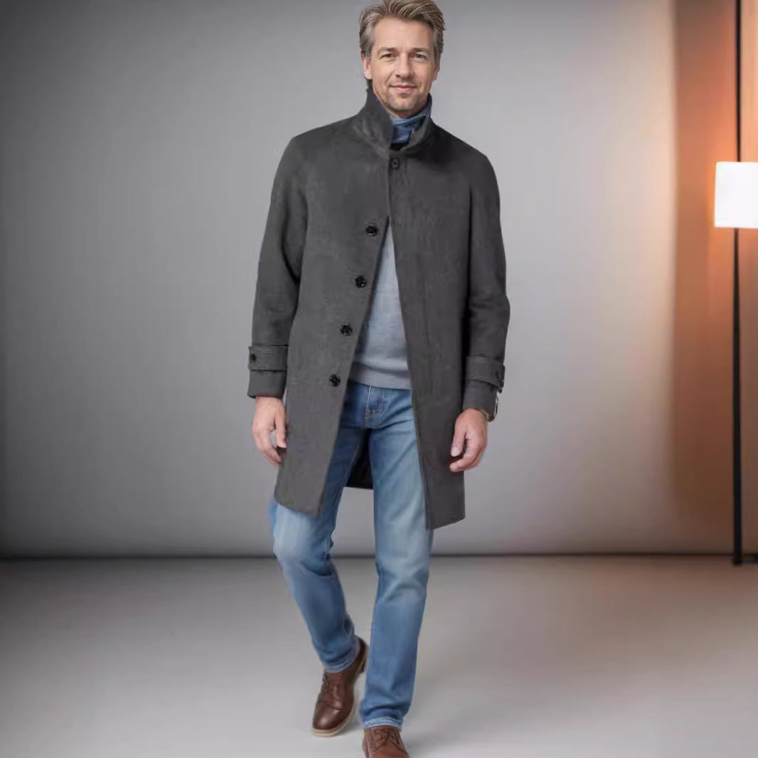 Herren eleganter Trenchcoat mit Taillengürtel und modernen Akzenten Drune