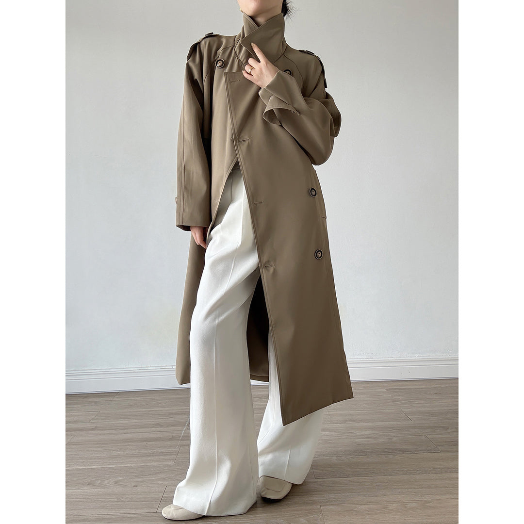 Damen Oversize Mantel im Trench-Stil mit Raglanärmeln und doppelreihiger Knopfleiste Drune