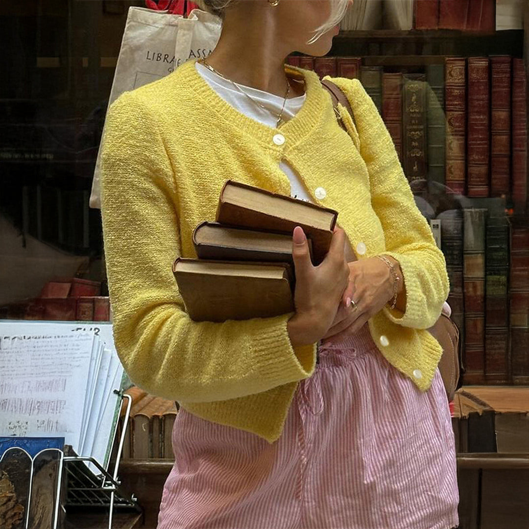 Damen nan kurze Bouclé-Cardigan im Vintage-Stil mit Perlmuttknopfleiste und kastiger Passform Drune