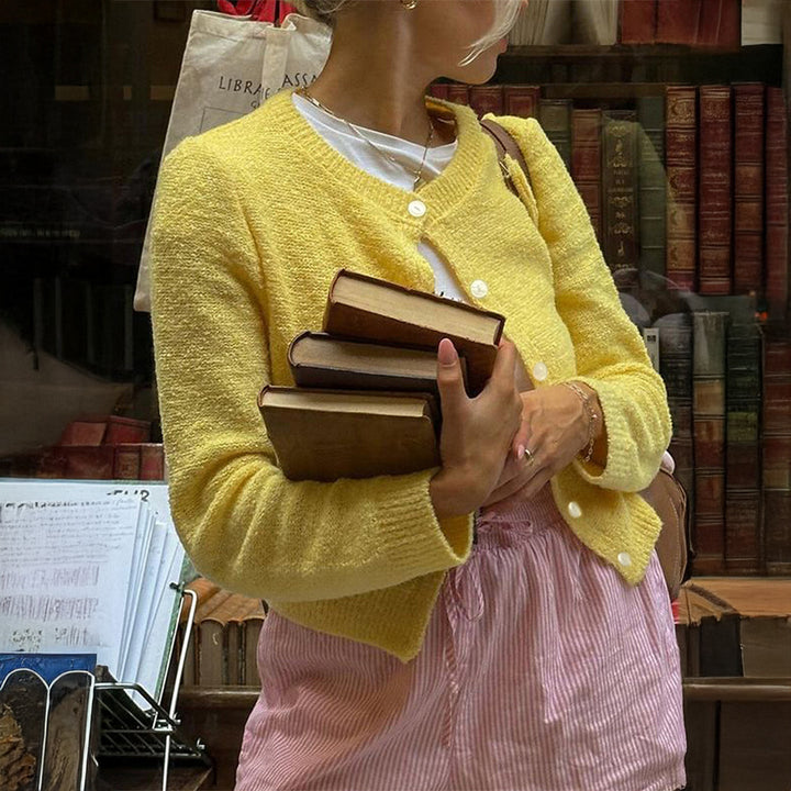 Damen nan kurze Bouclé-Cardigan im Vintage-Stil mit Perlmuttknopfleiste und kastiger Passform Drune