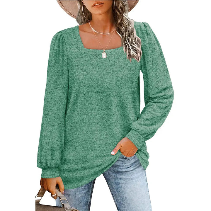 Damen Legerer Feinstrick-Pullover mit quadratischem Ausschnitt, Puffschulter und Bündchen Drune
