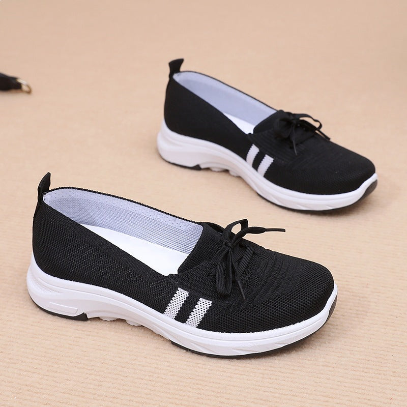 Damen Schlupf-Strick-Sneaker mit dekorativer Schleife und gedämpfter Plateausohle Drune