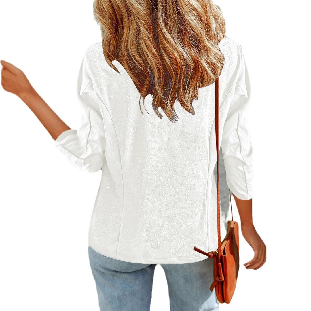 Damen Eleganter Glitzer-Blazer mit Wasserfall‑Revers, tailliertem Schnitt und 3/4‑Ärmeln Drune