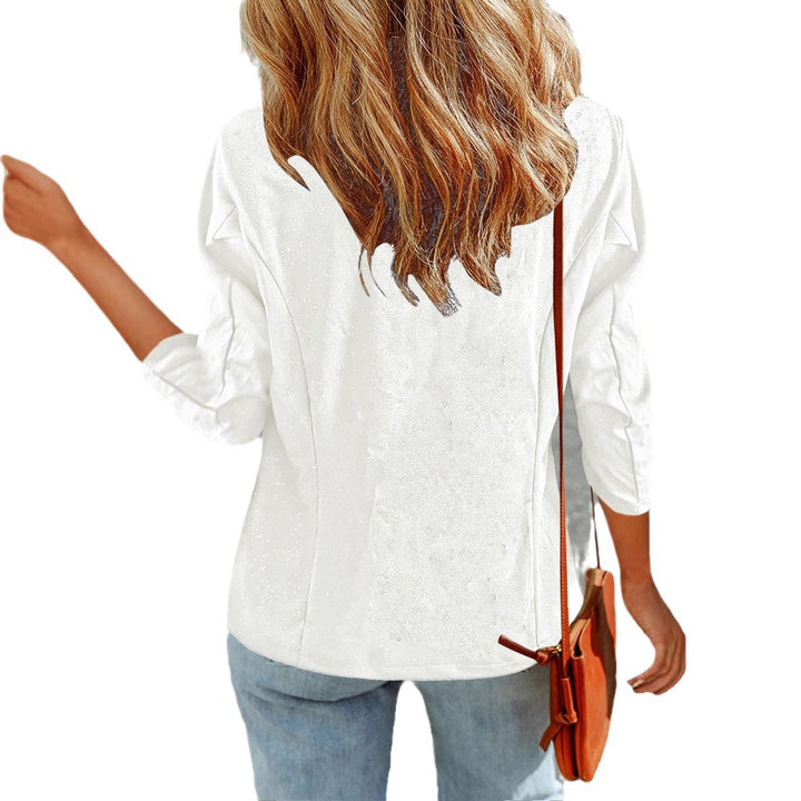 Damen Eleganter Glitzer-Blazer mit Wasserfall‑Revers, tailliertem Schnitt und 3/4‑Ärmeln Drune