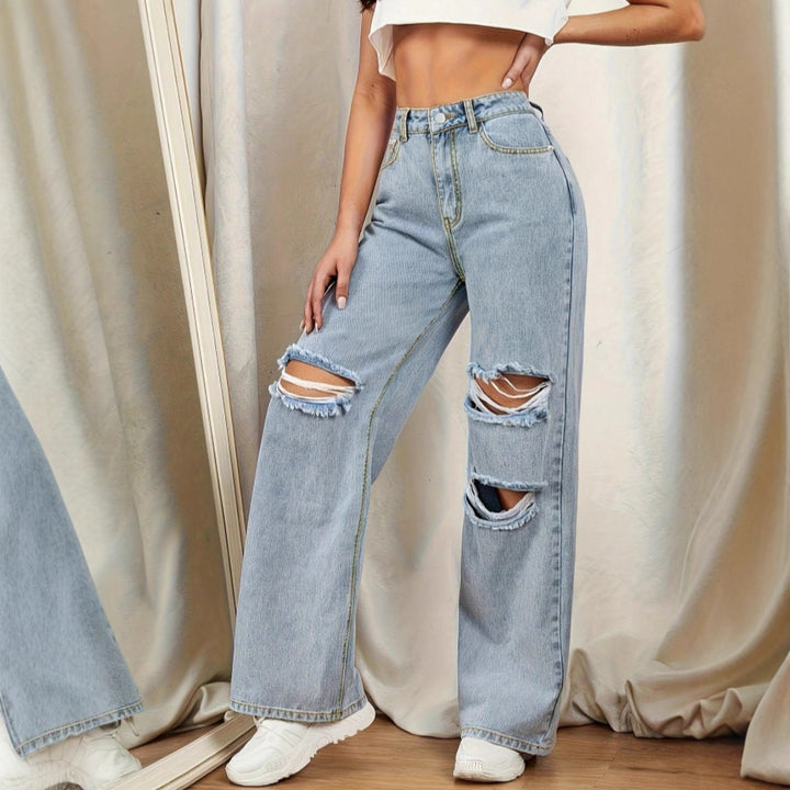 Damen Hochtaillierte Baggy-Jeans im Wide‑Leg mit mehrstufigen Knie-Cutouts Drune
