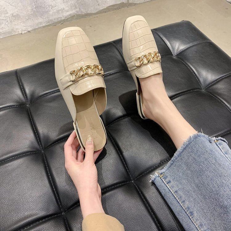 Damen elegante Slingback-Pantoletten mit Ketten-Detail Drune