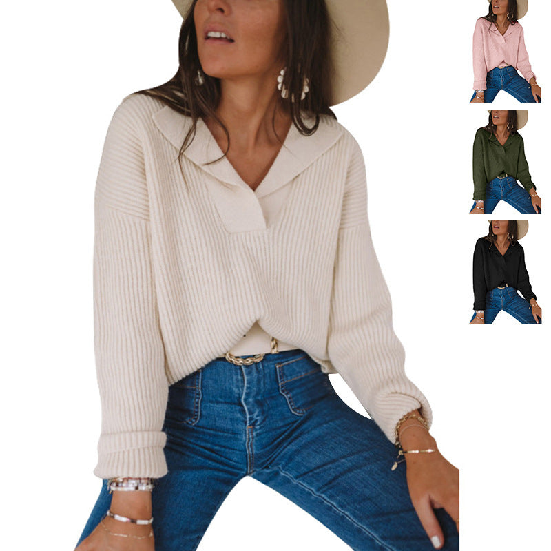 Damen lässiger Strickpullover mit weitem Schnitt und attraktivem V-Ausschnitt Drune