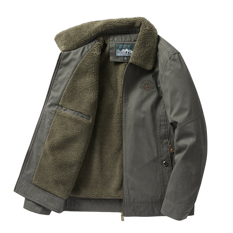 Men's  sherpa-lined canvas chore jacket with full fleece interior and zip closure Drune