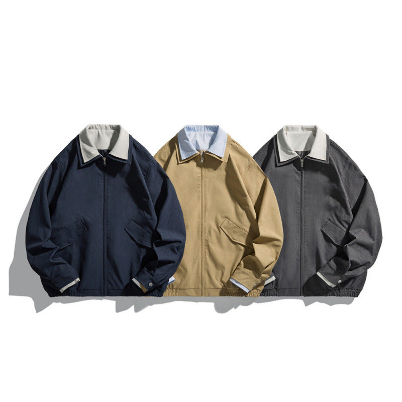 Herren Kurz geschnittene Canvas-Blousonjacke im Workwear‑Look mit kontrastierendem Hemdkragen Drune