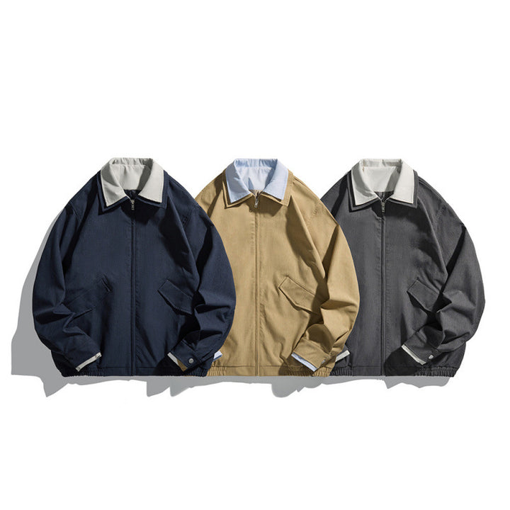Herren Kurz geschnittene Canvas-Blousonjacke im Workwear‑Look mit kontrastierendem Hemdkragen Drune