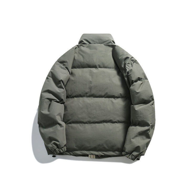 Unisex Kurz geschnittene wattierte Pufferjacke mit hohem Stehkragen und gestreiften Taschenblenden Drune