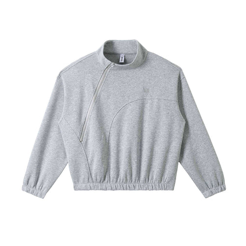 Unisex Asymmetrisches Halbzip‑Sweatshirt mit Stehkragen und Gummizugbund Drune