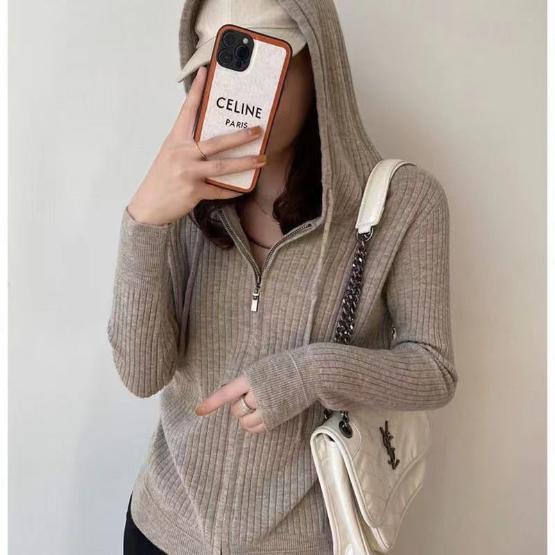 Damen Strickjacke mit Kapuze und Reißverschluss Drune