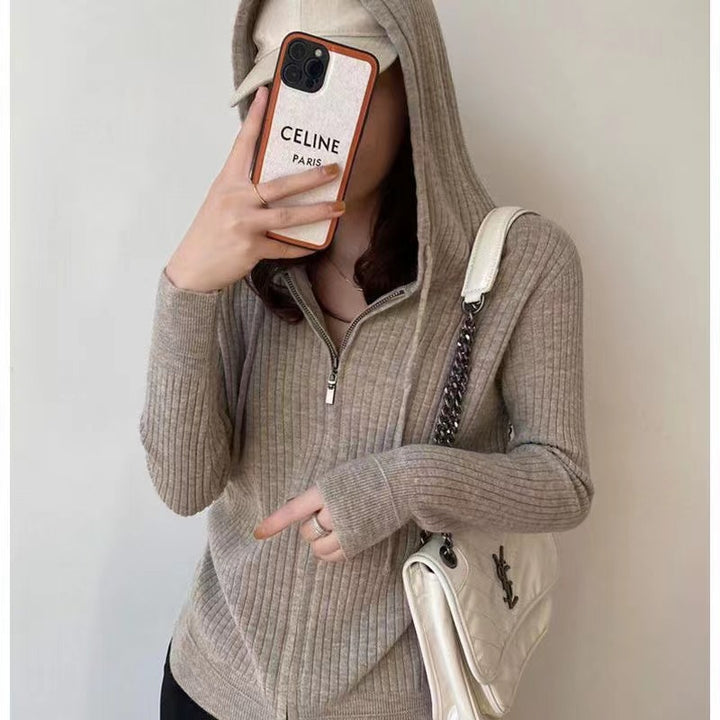 Damen Strickjacke mit Kapuze und Reißverschluss Drune