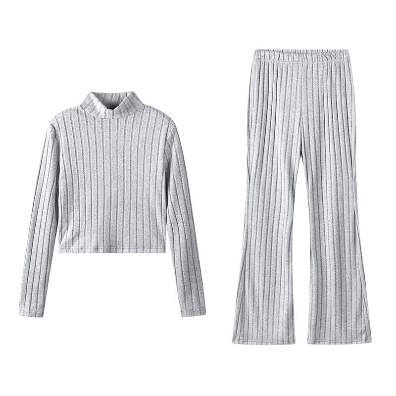 Damen Zweiteiliges Set mit hochgeschlossenem Pullover und ausgestellter Hose Drune