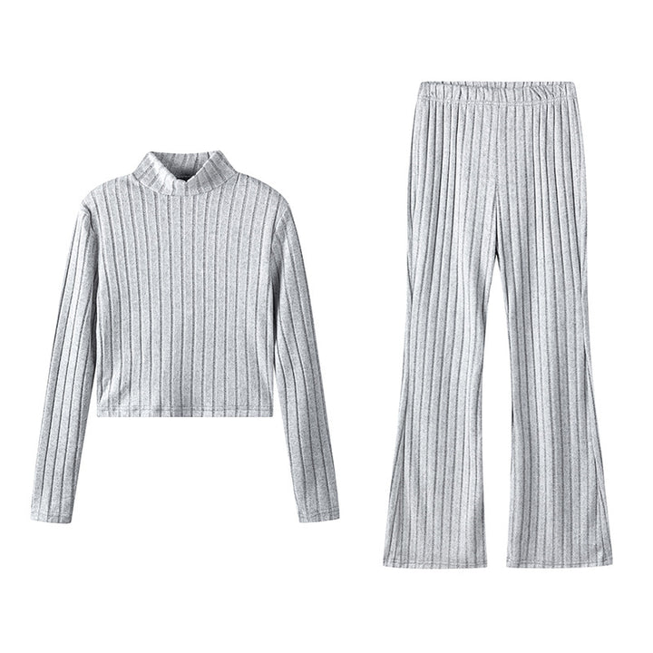 Damen Zweiteiliges Set mit hochgeschlossenem Pullover und ausgestellter Hose Drune