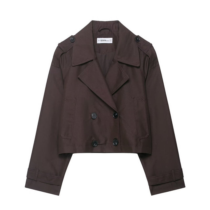 Damen 700+ Cropped‑Trenchblouson mit doppelreihiger Knopfleiste und Schulterpatten Drune