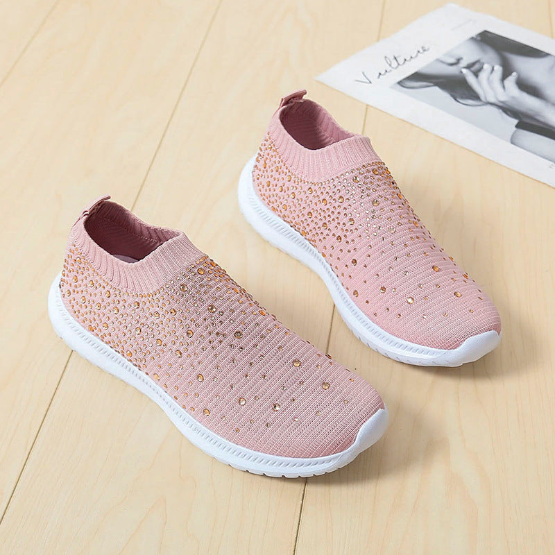 Damen Elastischer Slip-On Strick-Sneaker mit Strassbesatz Drune