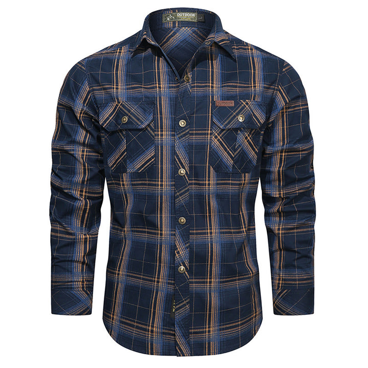 Herren nan kariertes Flanell-Outdoorhemd mit verstärkten Klappbrusttaschen und ergonomischem Rückendetail Drune