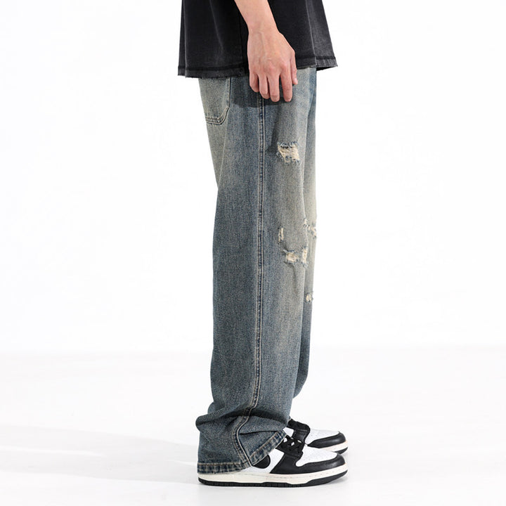 Herren Relaxed Fit Jeans mit Destroyed-Details Drune
