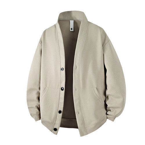 Herren strukturierter Strick-Cardigan-Blouson mit durchgehender Knopfleiste und aufgesetzten Eingrifftaschen Drune