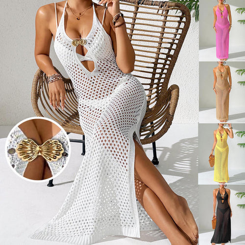 Damen eleganter Cropped-Strandüberwurf aus Netzmaterial Drune