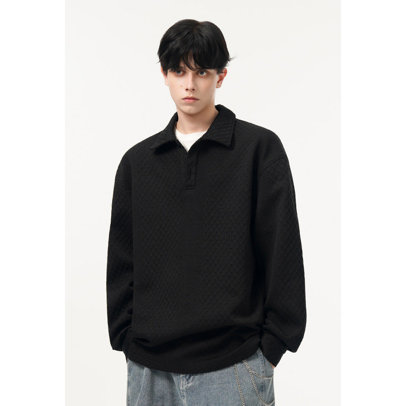 Herren Oversize-Poloshirt-Sweatshirt mit diamantstruktur, verlängertem Schnitt und Polokragen Drune