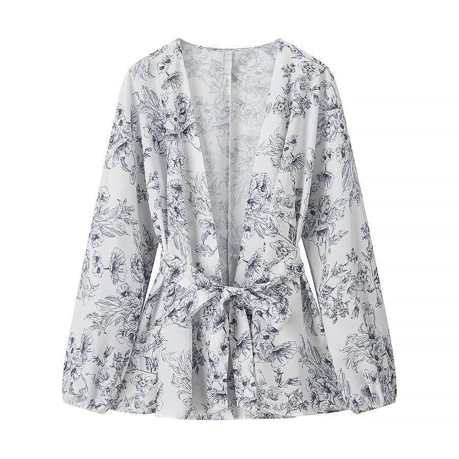 Damen nan Kimono-Shorty-Set aus leichtem Viskosemix mit Bindegürtel und elastischer Taille Drune