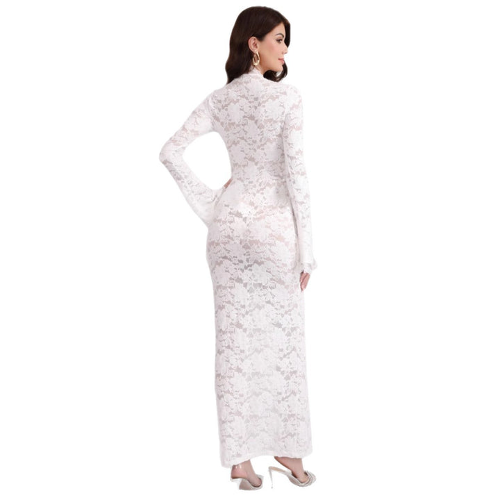Damen Spitzenmaxikleid mit Schnürung und hohem Beinschlitz Drune