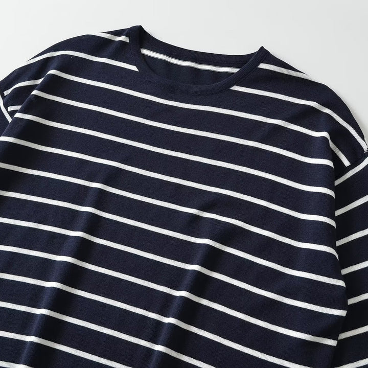 Damen Oversize-Streifenshirt mit U-Boot-Ausschnitt und 3/4-Ärmeln Drune