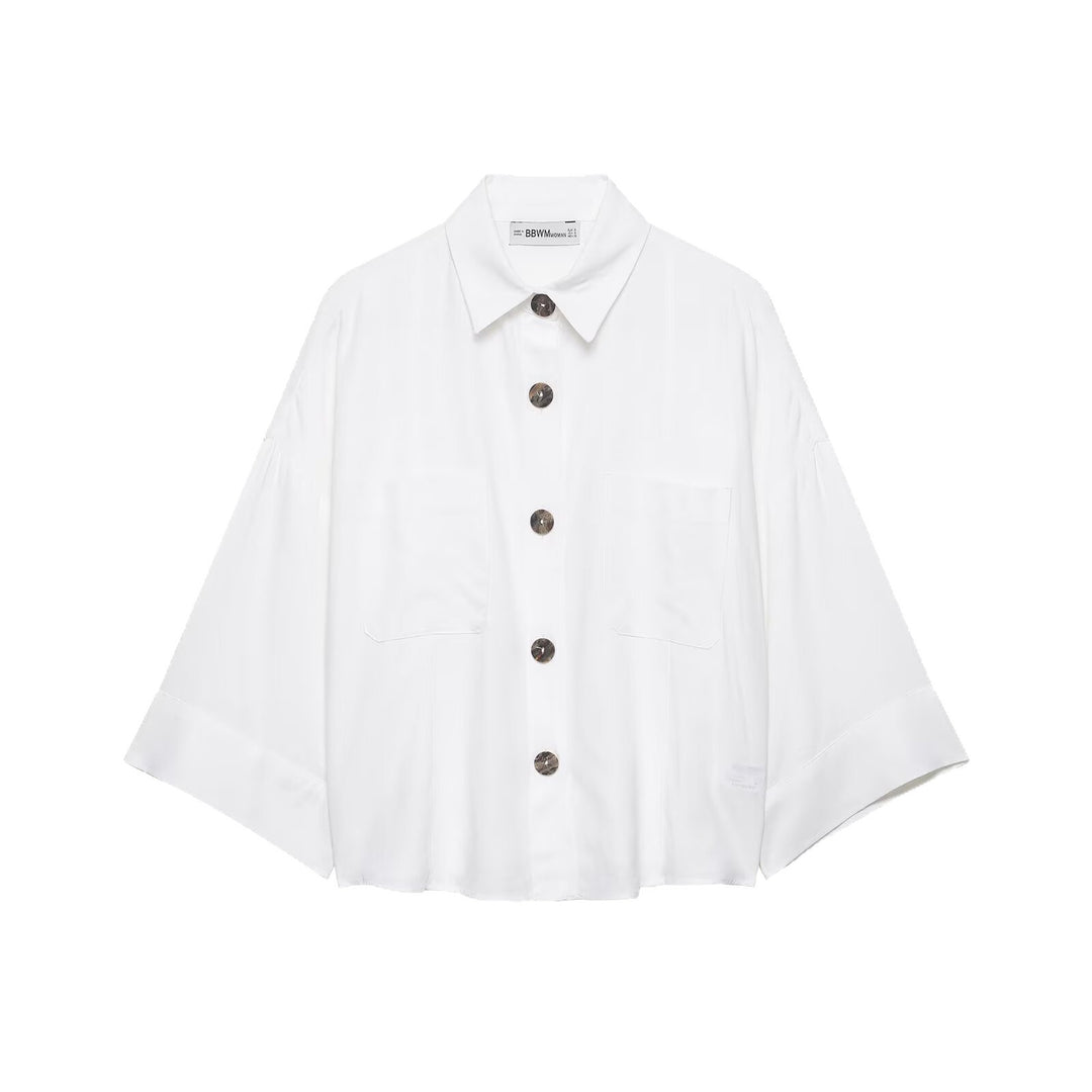 Damen Cropped Oversize‑Hemdjacke mit Kimonoärmeln und Dekoknöpfen Drune
