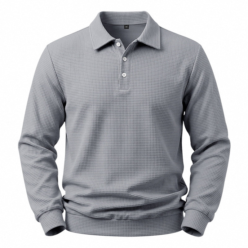 Herren Langarm-Poloshirt mit Waffelstruktur und Baumwollmix Drune