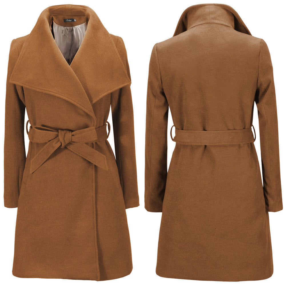 Damen modischer Wickelmantel mit breitem Revers Drune